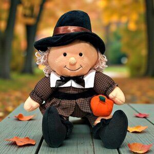 Vintage MTY International Pilgrim Plush 12 Inch Stuffed Doll Thanksgiving Fall